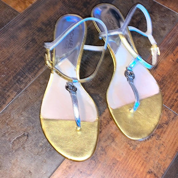 Michael Kors Shoes - Michael Kors Gold Metallic T-Strap Sandals